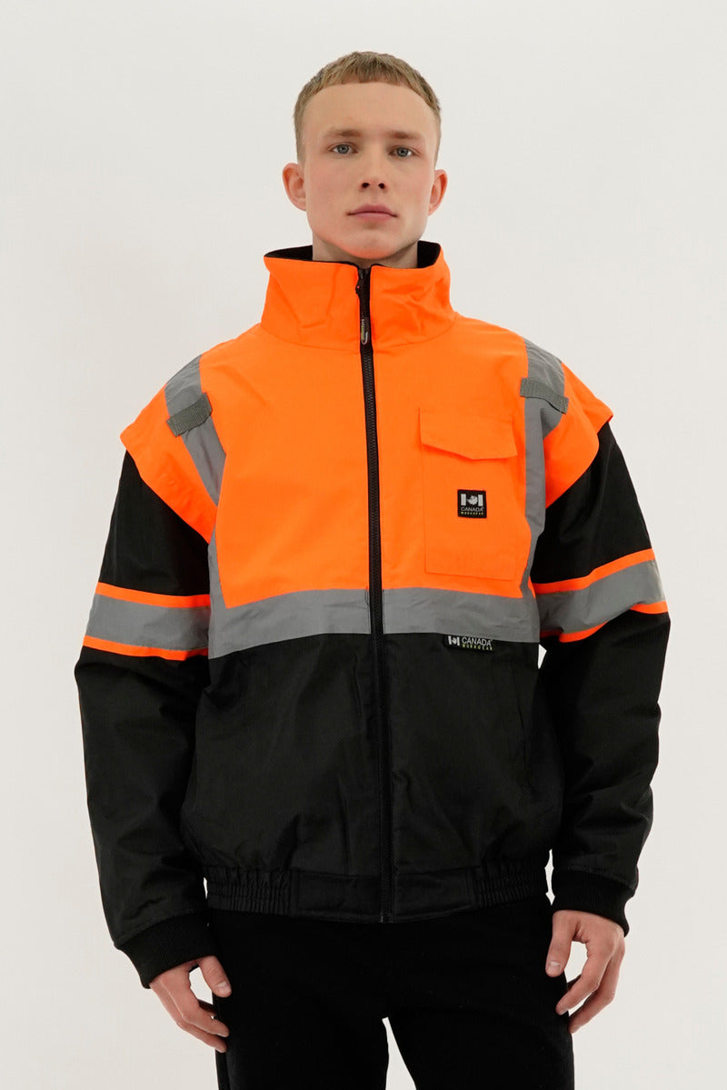 Hi-Vis Colour Block Bomber Jacket - Orange