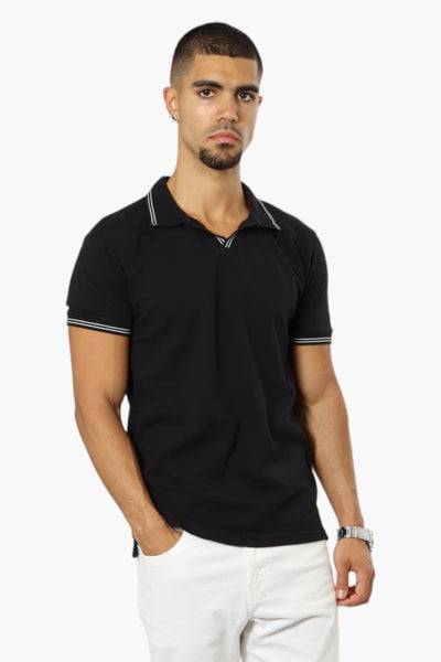 Jay Y. Ko Striped Detail V-Neck Polo Shirt - Black - Mens Polo Shirts - International Clothiers