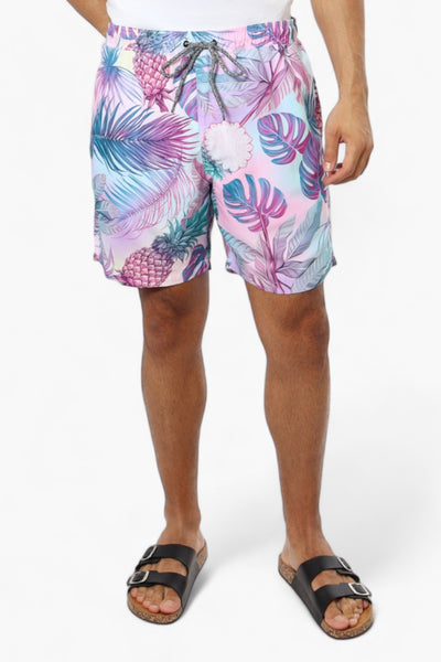 Boardsports Leaf Pattern Tie Waist Shorts - Purple - Mens Shorts & Capris - International Clothiers