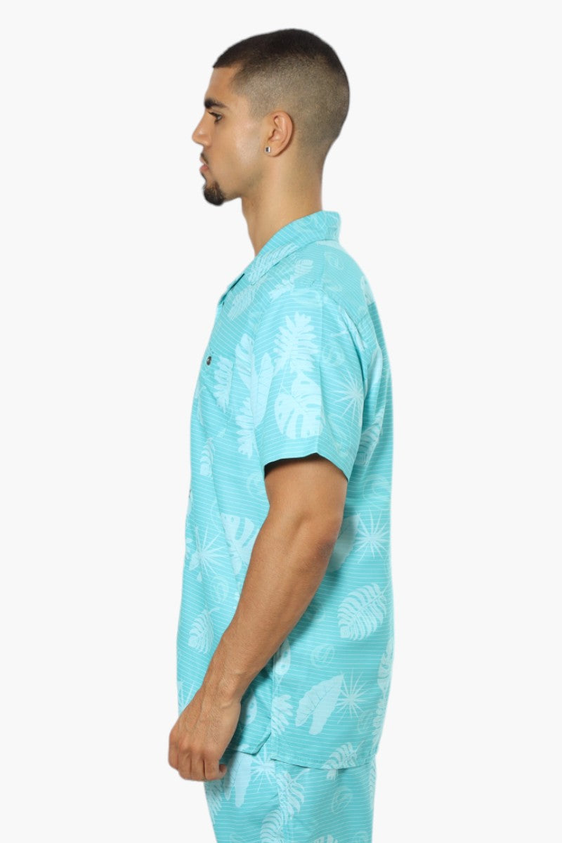 Boardsports Leaf Pattern Button Up Casual Shirt - Turquoise - Mens Casual Shirts - International Clothiers