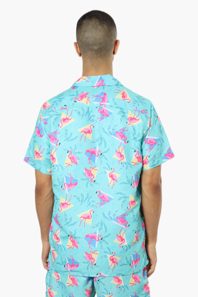 Boardsports Flamingo Pattern Button Up Casual Shirt - Turquoise - Mens Casual Shirts - International Clothiers