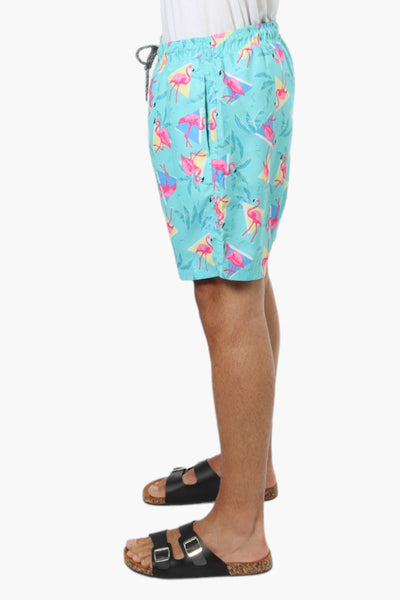Boardsports Flamingo Pattern Tie Waist Shorts - Turquoise - Mens Shorts & Capris - International Clothiers