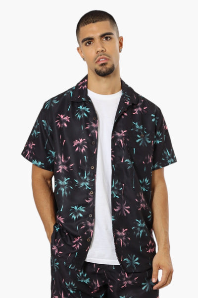 Boardsports Palm Tree Pattern Button Up Casual Shirt - Black - Mens Casual Shirts - International Clothiers