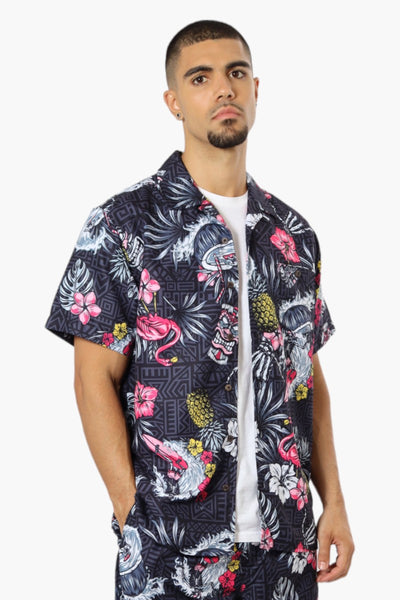 Boardsports Tropical Pattern Button Up Casual Shirt - Black - Mens Casual Shirts - International Clothiers