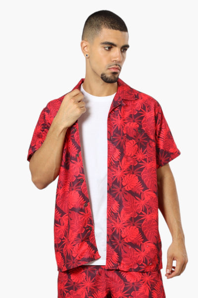 Boardsports Leaf Pattern Button Up Casual Shirt - Red - Mens Casual Shirts - International Clothiers