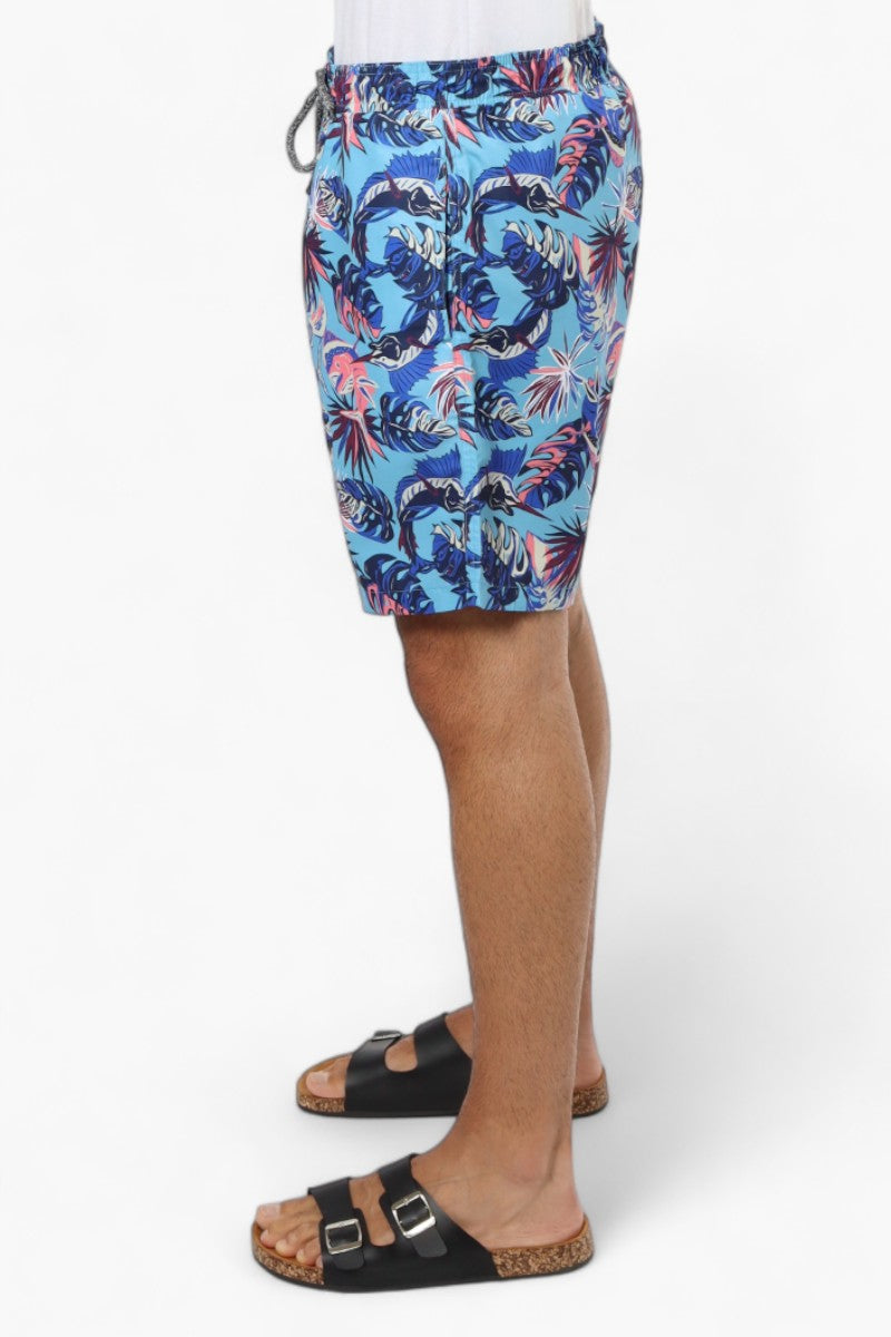 Boardsports Leaf Pattern Tie Waist Shorts - Blue - Mens Shorts & Capris - International Clothiers