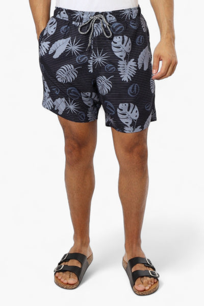 Boardsports Leaf Pattern Tie Waist Shorts - Black - Mens Shorts & Capris - International Clothiers