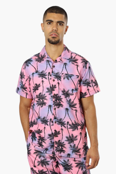 Boardsports Palm Tree Pattern Button Up Casual Shirt - Pink - Mens Casual Shirts - International Clothiers