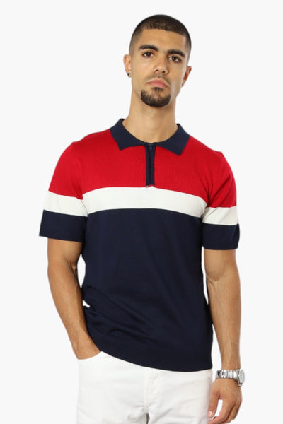 Jay Y. Ko Colour Block Zip Up Polo Shirt - Red - Mens Polo Shirts - International Clothiers
