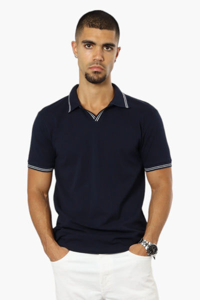 Jay Y. Ko Striped Detail V-Neck Polo Shirt - Navy - Mens Polo Shirts - International Clothiers
