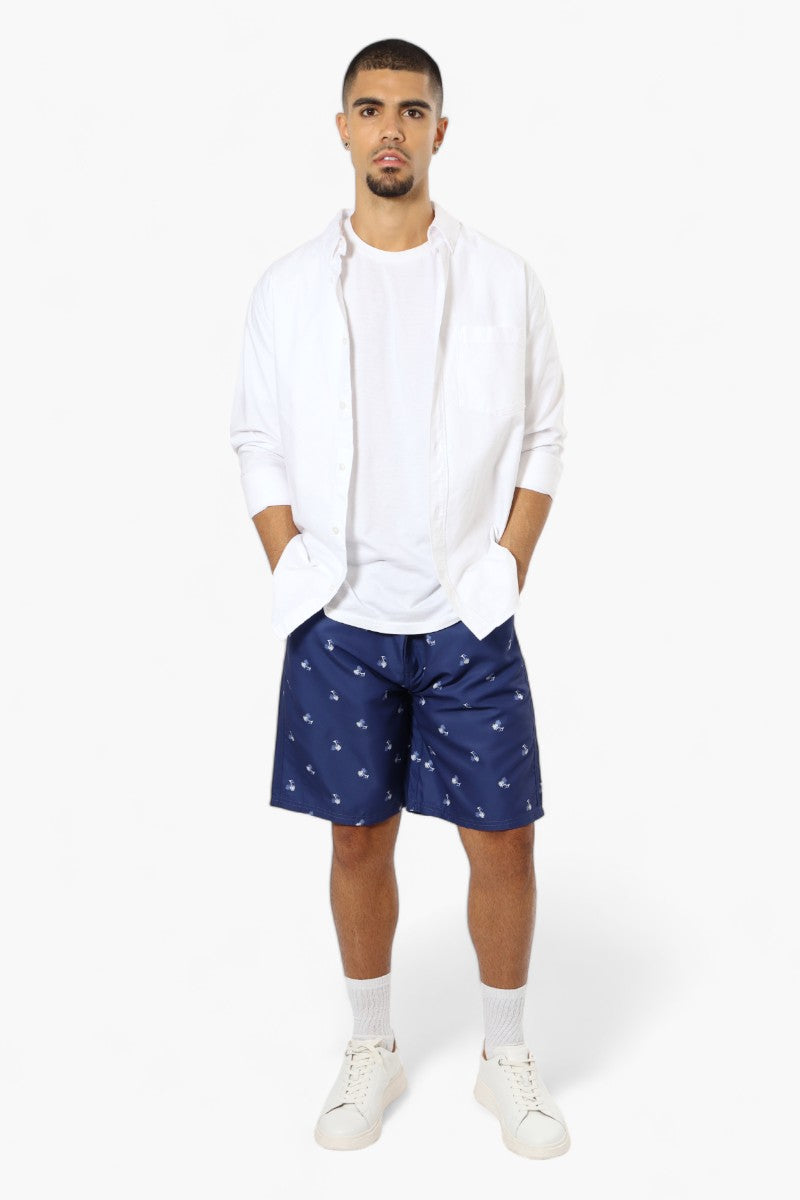 Vroom & Dreesmann Palm Tree Pattern Button Fly Shorts - Blue - Mens Shorts & Capris - International Clothiers