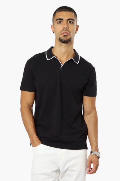 Jay Y. Ko Solid V-Neck Detail Polo Shirt - Black - Mens Polo Shirts - International Clothiers