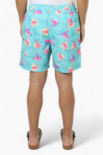 Boardsports Flamingo Pattern Tie Waist Shorts - Turquoise - Mens Shorts & Capris - International Clothiers