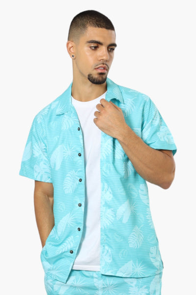 Boardsports Leaf Pattern Button Up Casual Shirt - Turquoise - Mens Casual Shirts - International Clothiers