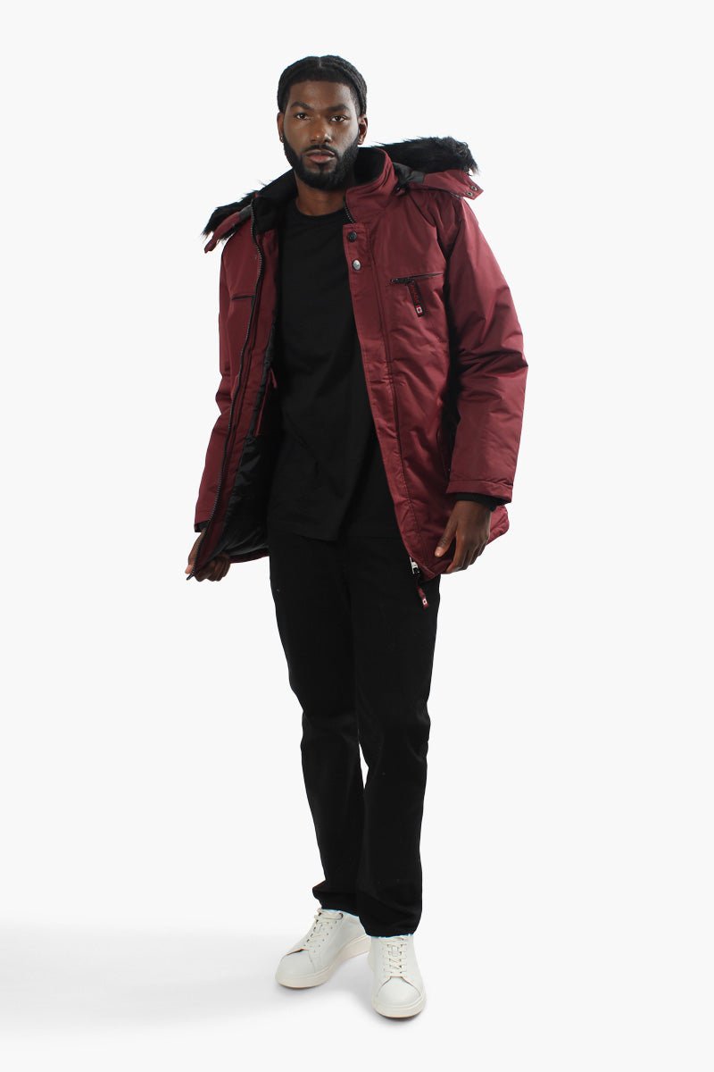 Canada Weather Gear Solid Hooded Parka Jacket - Burgundy - Mens Parka Jackets - International Clothiers