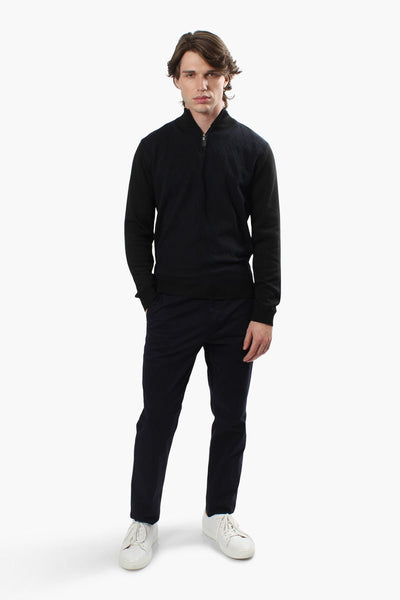 Jay Y. Ko Diamond Detail 1/4 Zip Pullover Sweater - Black - Mens Pullover Sweaters - International Clothiers