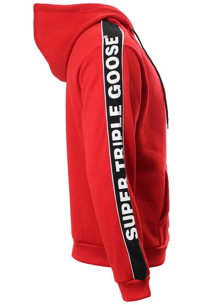 Super Triple Goose Logo Printed Sleeve Hoodie - Red - Mens Hoodies & Sweatshirts - International Clothiers