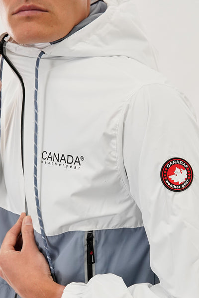 Canada Weather Gear Hooded Colour Block Lightweight Jacket - White - Mens Lightweight Jackets - International Clothiers