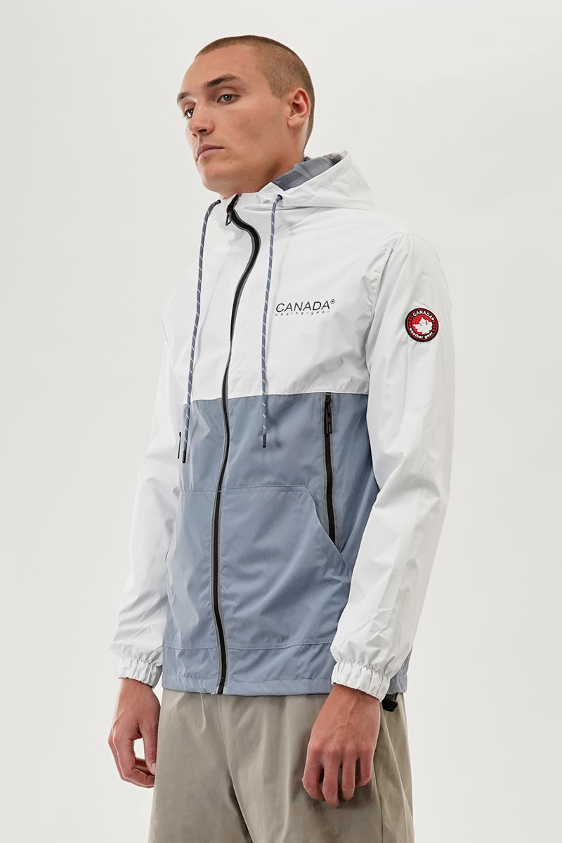 Canada Weather Gear Hooded Colour Block Lightweight Jacket - White - Mens Lightweight Jackets - International Clothiers