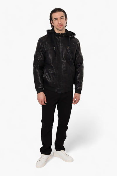Super Triple Goose Hooded Vegan Leather Moto Jacket - Black - Mens Moto Jackets - International Clothiers