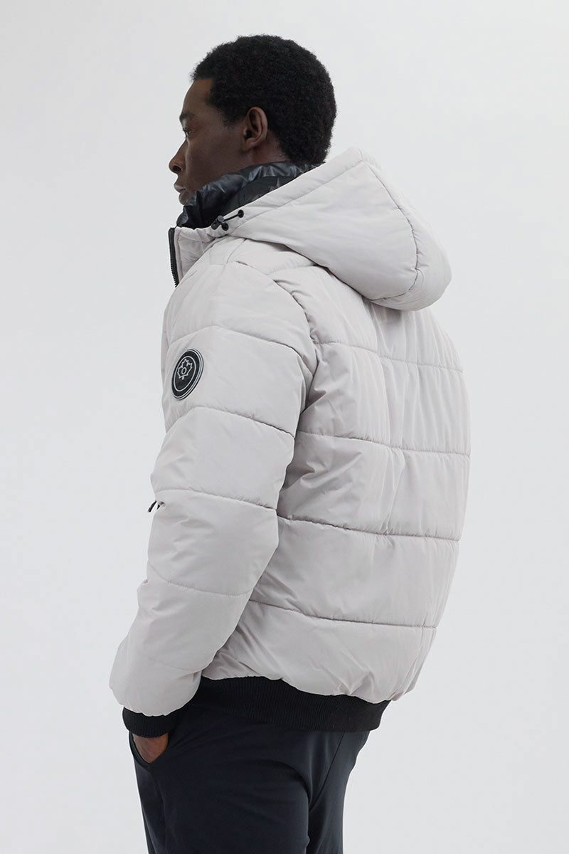 Oppenheimer Hooded Puffer Bomber Jacket - Stone - Mens Bomber Jackets - International Clothiers