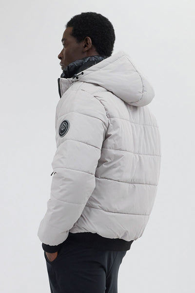 Oppenheimer Hooded Puffer Bomber Jacket - Stone - Mens Bomber Jackets - International Clothiers