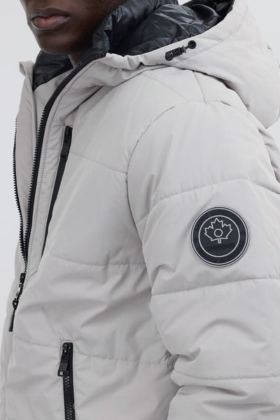 Oppenheimer Hooded Puffer Bomber Jacket - Stone - Mens Bomber Jackets - International Clothiers