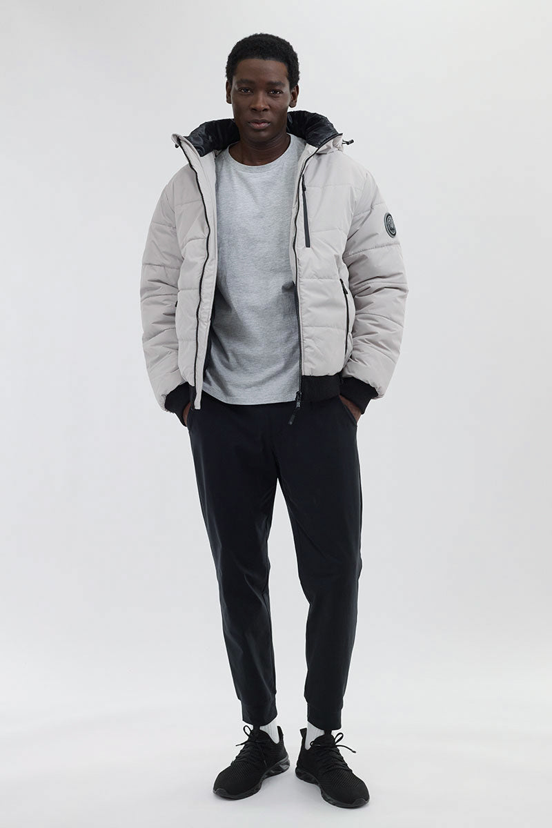Oppenheimer Hooded Puffer Bomber Jacket - Stone - Mens Bomber Jackets - International Clothiers