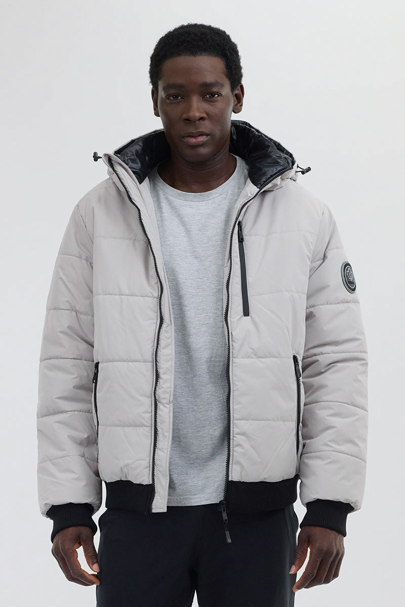 Oppenheimer Hooded Puffer Bomber Jacket - Stone - Mens Bomber Jackets - International Clothiers