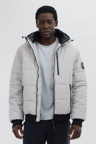Oppenheimer Hooded Puffer Bomber Jacket - Stone - Mens Bomber Jackets - International Clothiers