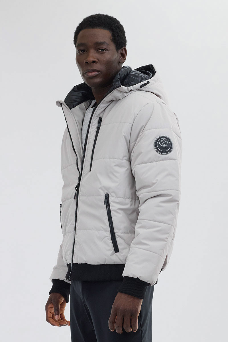 Oppenheimer Hooded Puffer Bomber Jacket - Stone - Mens Bomber Jackets - International Clothiers