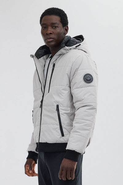 Oppenheimer Hooded Puffer Bomber Jacket - Stone - Mens Bomber Jackets - International Clothiers