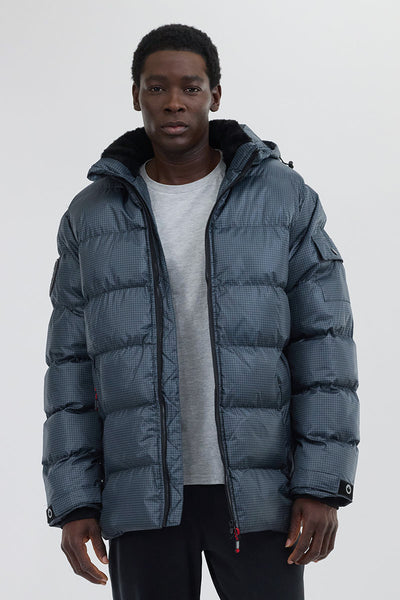 Canada Weather Gear Grid Pattern Puffer Parka Jacket - Blue - Mens Parka Jackets - International Clothiers