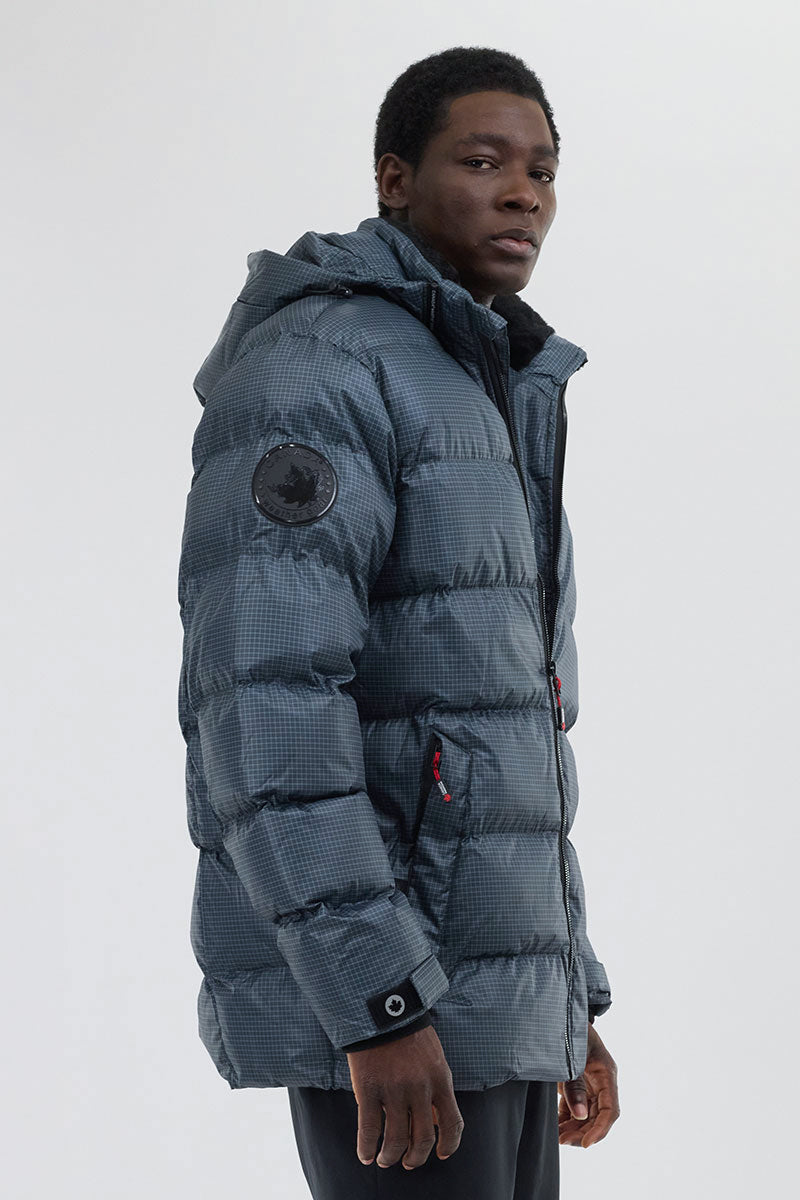 Canada Weather Gear Grid Pattern Puffer Parka Jacket - Blue - Mens Parka Jackets - International Clothiers