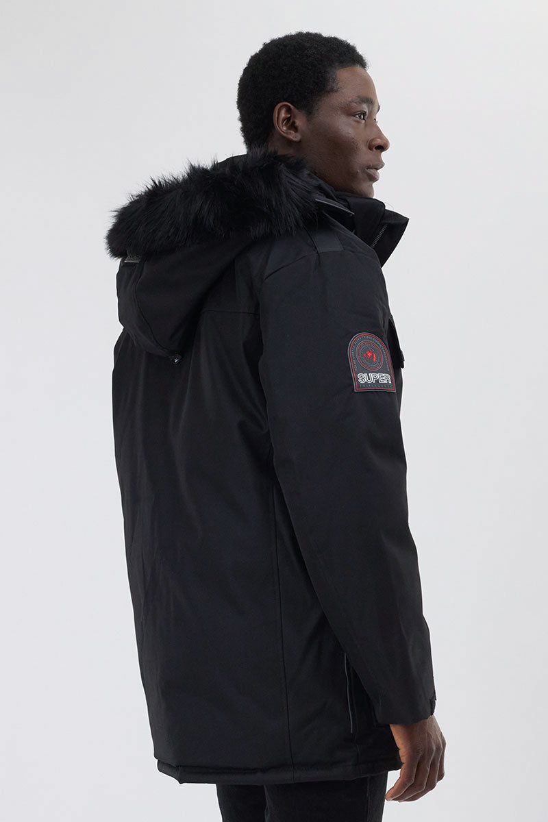Super Triple Goose Faux Fur Lined Parka Jacket - Black - Mens Parka Jackets - International Clothiers