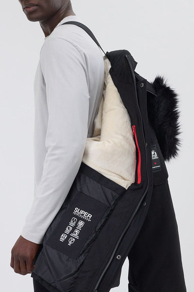 Super Triple Goose Faux Fur Lined Parka Jacket - Black - Mens Parka Jackets - International Clothiers