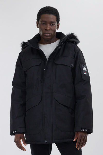 Super Triple Goose Faux Fur Lined Parka Jacket - Black - Mens Parka Jackets - International Clothiers