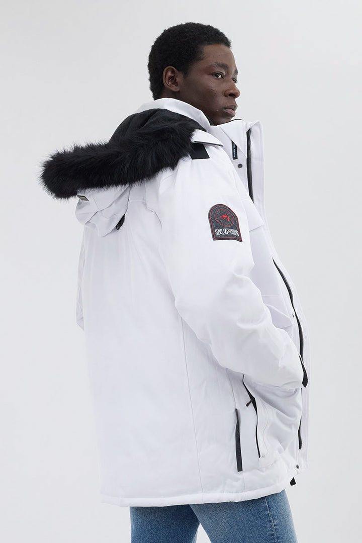 Faux Fur Lined Parka Jacket - White