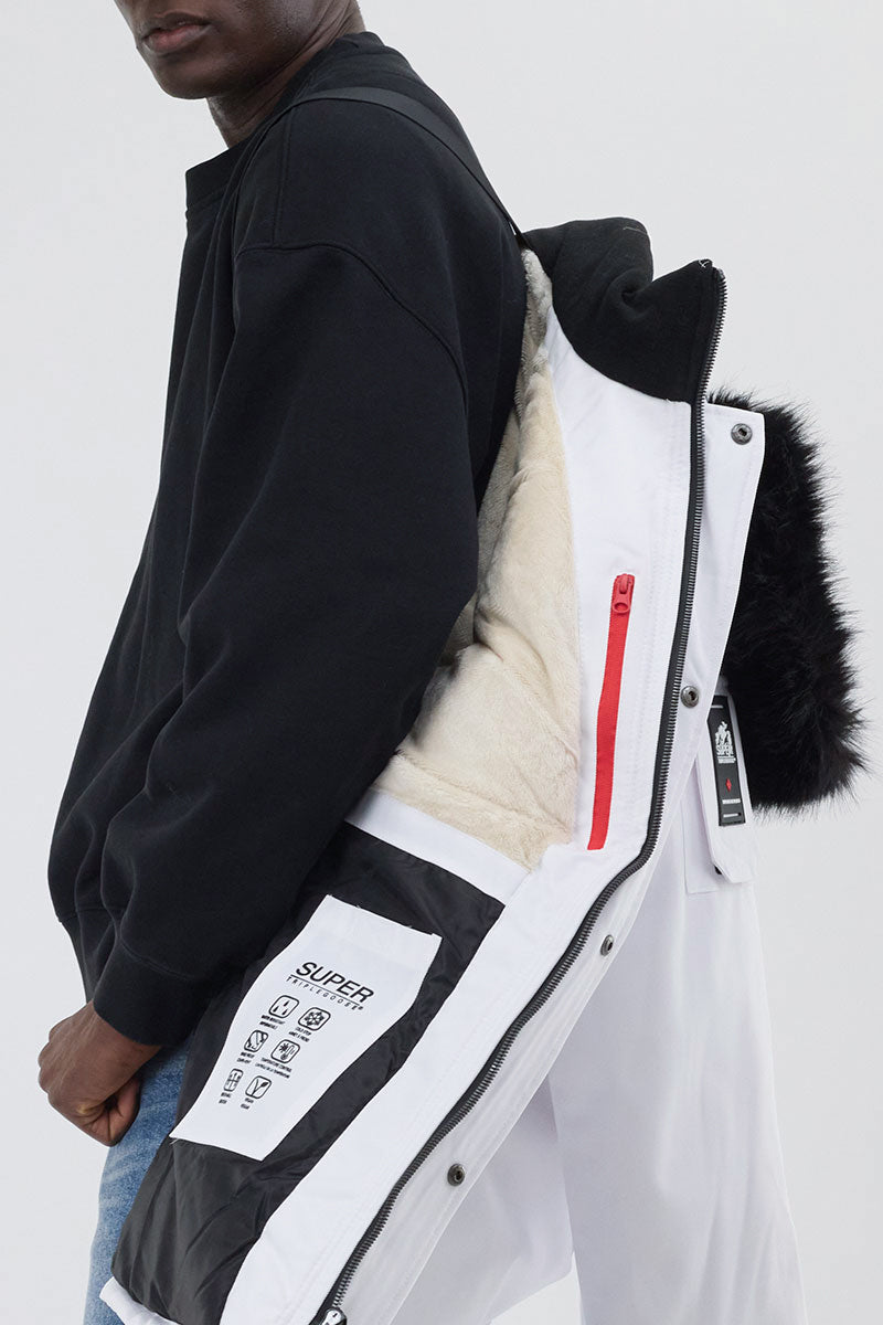 Super Triple Goose Faux Fur Lined Parka Jacket - White - Mens Parka Jackets - International Clothiers