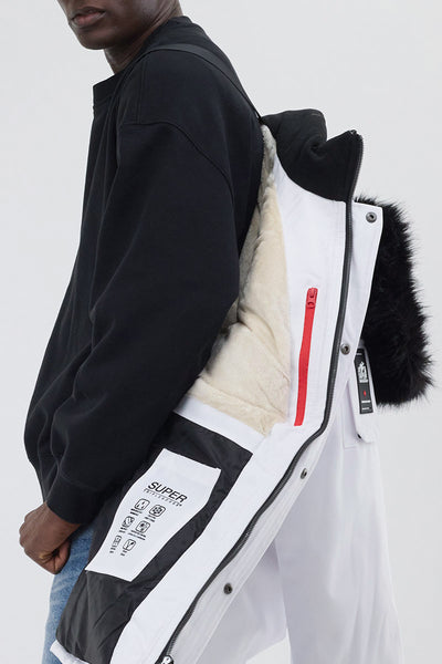 Super Triple Goose Faux Fur Lined Parka Jacket - White - Mens Parka Jackets - International Clothiers