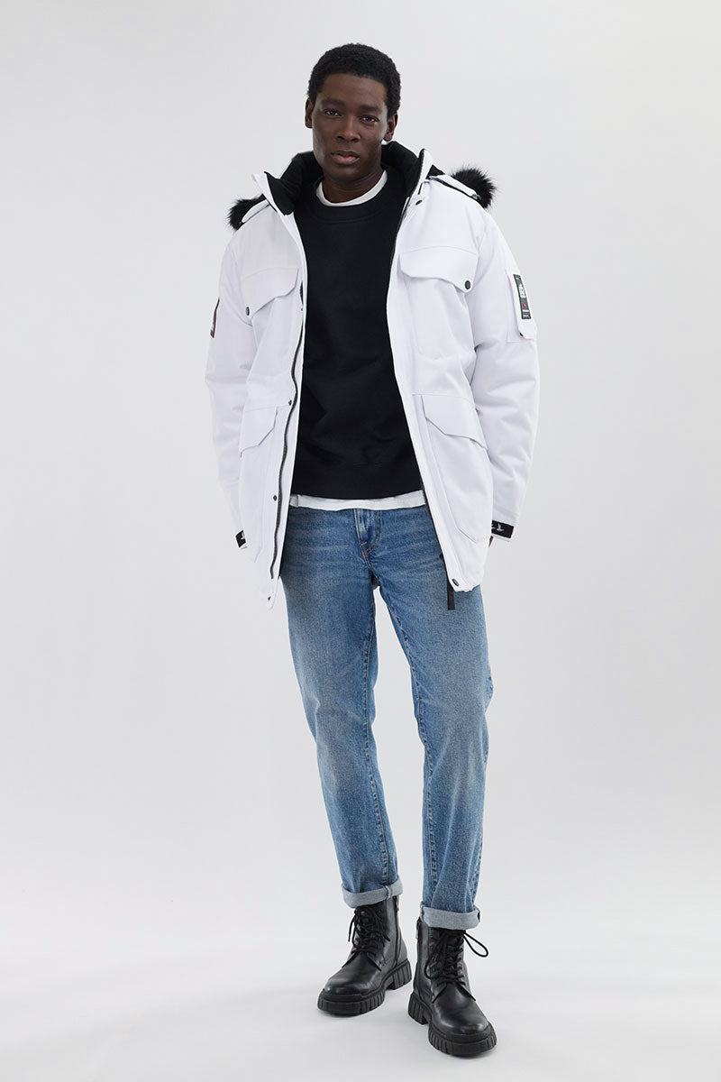 Super Triple Goose Faux Fur Lined Parka Jacket - White - Mens Parka Jackets - International Clothiers
