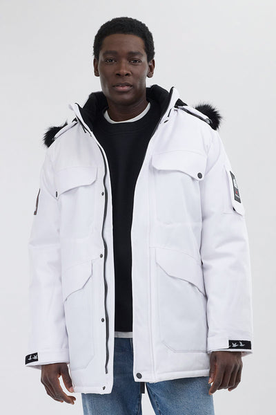 Super Triple Goose Faux Fur Lined Parka Jacket - White - Mens Parka Jackets - International Clothiers