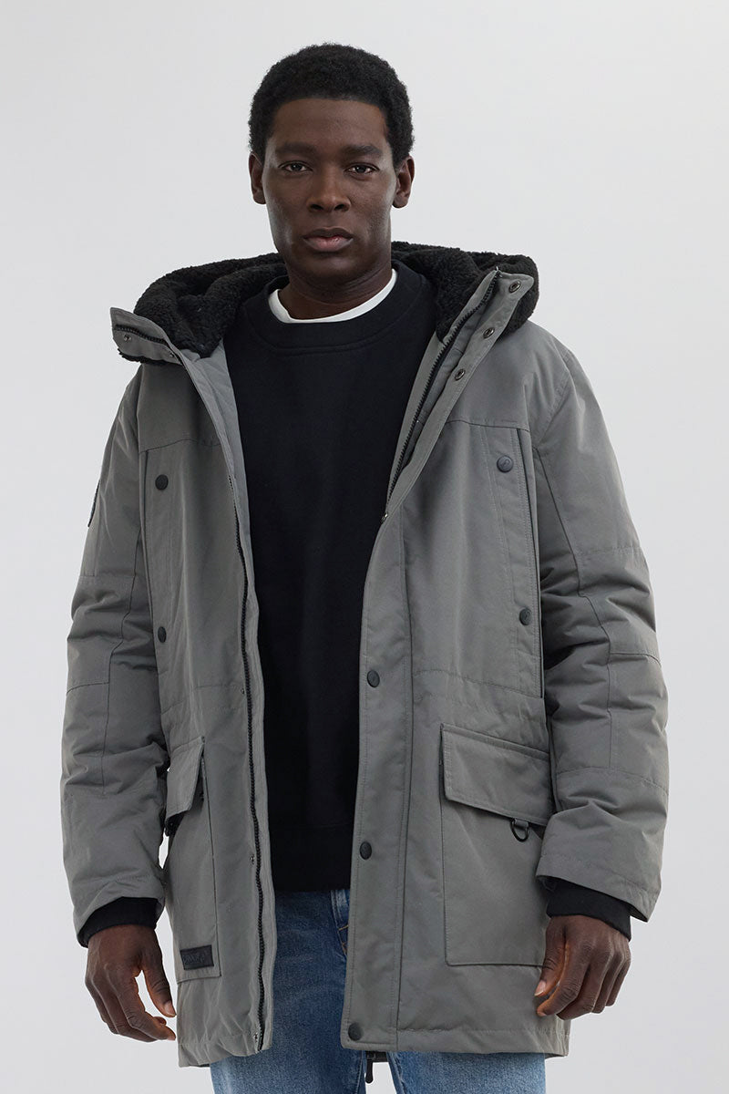 Canada Weather Gear Sherpa Lined Hood Parka Jacket - Grey - Mens Parka Jackets - International Clothiers
