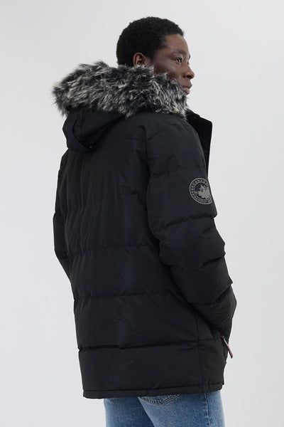 Canada Weather Gear Faux Fur Trim Puffer Parka Jacket - Black - Mens Parka Jackets - International Clothiers
