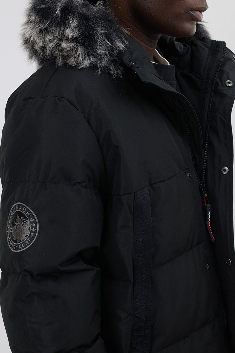 Canada Weather Gear Faux Fur Trim Puffer Parka Jacket - Black - Mens Parka Jackets - International Clothiers