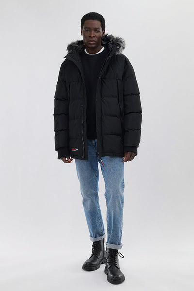 Canada Weather Gear Faux Fur Trim Puffer Parka Jacket - Black - Mens Parka Jackets - International Clothiers