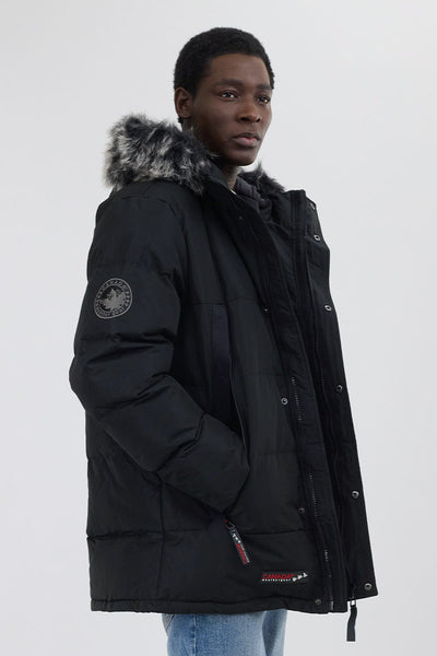 Canada Weather Gear Faux Fur Trim Puffer Parka Jacket - Black - Mens Parka Jackets - International Clothiers