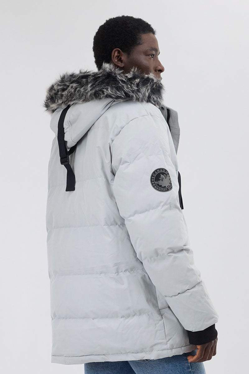Canada Weather Gear Faux Fur Trim Puffer Parka Jacket - Stone - Mens Parka Jackets - International Clothiers