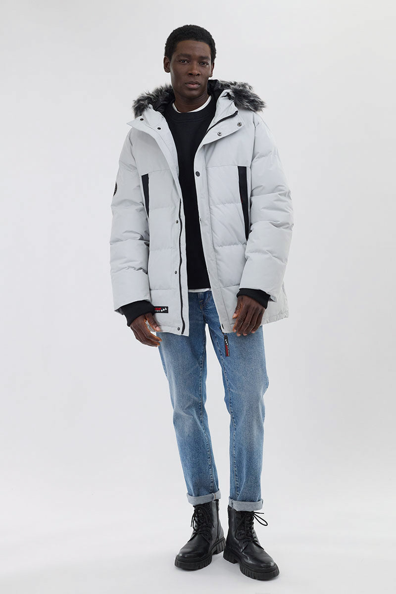 Canada Weather Gear Faux Fur Trim Puffer Parka Jacket - Stone - Mens Parka Jackets - International Clothiers