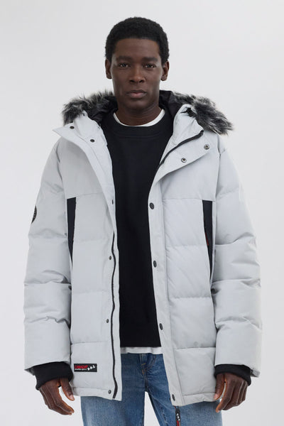 Canada Weather Gear Faux Fur Trim Puffer Parka Jacket - Stone - Mens Parka Jackets - International Clothiers